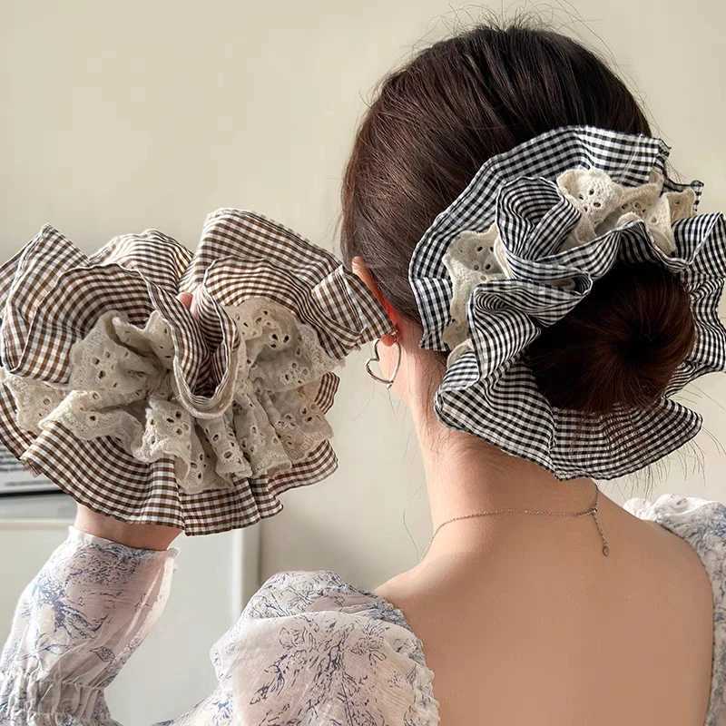 1pc elegant lace double-layer large intestine hair band womens new style wrinkled high-end ponytail hair accessories H260319