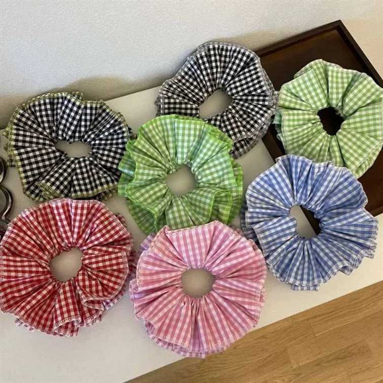 Small Design Hair Scrunchies For Woman Summer Cute Four Layer Plaid Headwear Pure Cotton Edge Extra Large Intestinal Hair Loop H260319