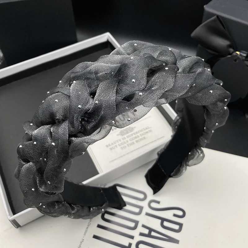 New mesh headband for women with high skull top and rhinestone hot stamping for daily hair and face washing H260319