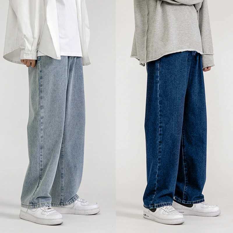Korean Fashion Men Wide Leg Jeans 2024 spring New Streetwear Straight Baggy Denim Pants Male Brand Trousers M260319