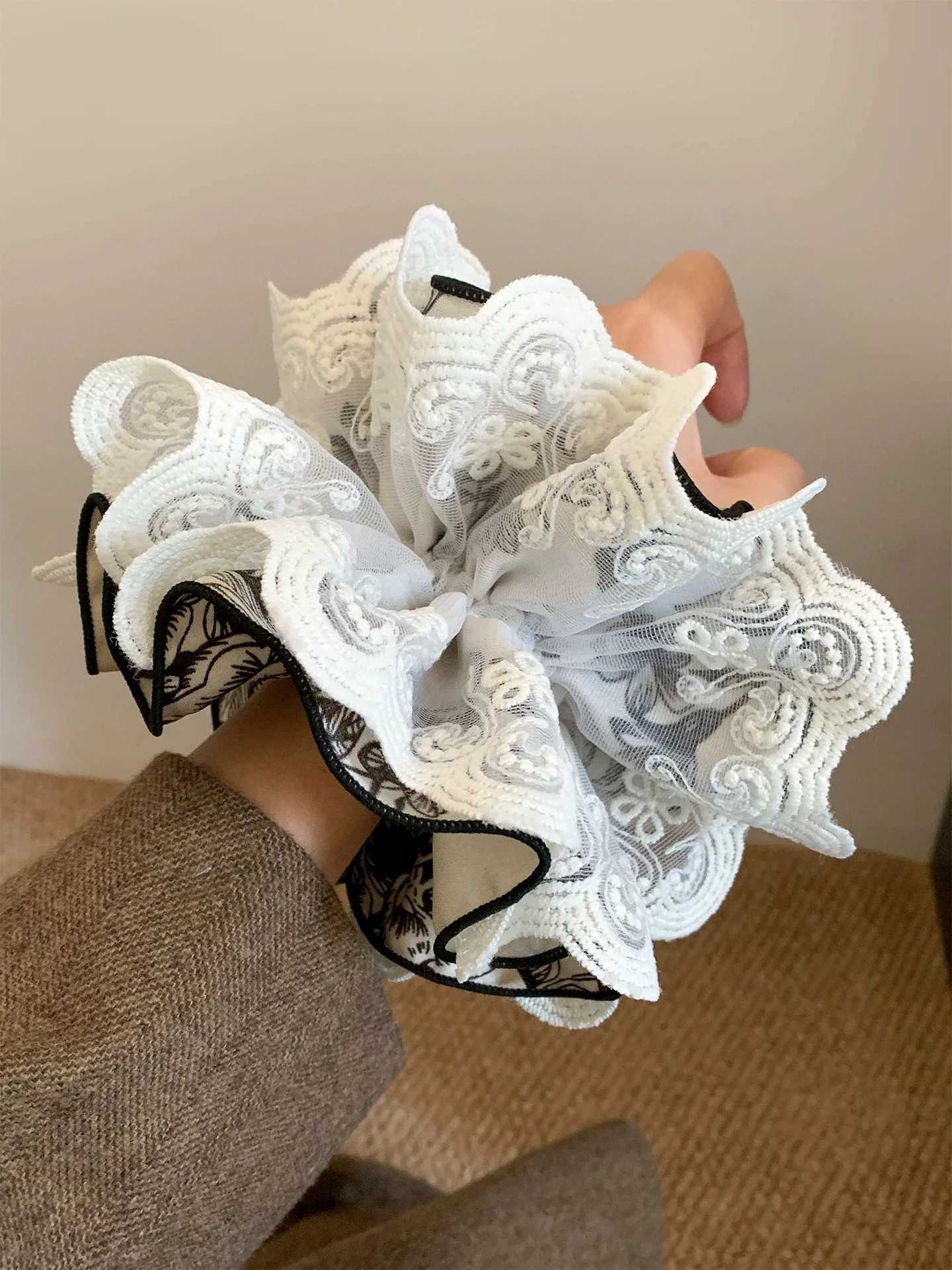 1pc floral satin lace four-layer extra-large scrunchie elegant hair tie for bun hairstyles stylish hair accessory H260319