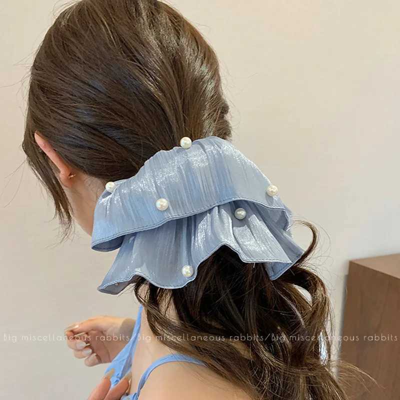 Elegant Pearls Smooth Ribbon Large Intestine Scrunchie For Women Girls Sweet Hair Ornament Hair Tie Hair Band Hair Accessories H260319