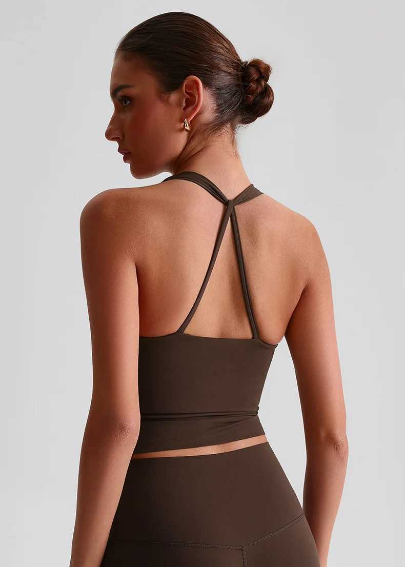 Solid Color Sports Tank Top Women Fitness Bra TightsCross Back Gym Clothe Underwear Yoga Vest High impact shockproof Chest Pad Z20260319