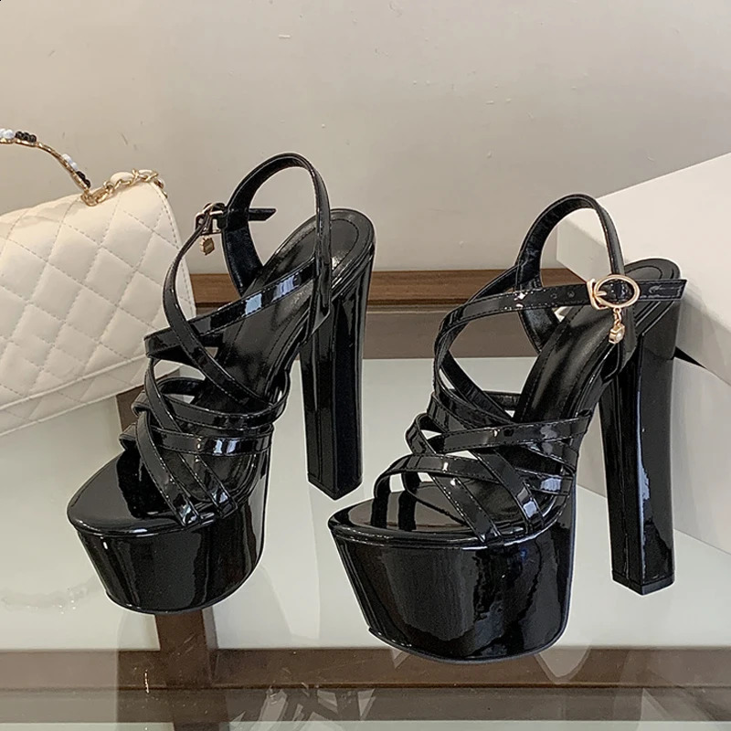 Liyke Runway Style 16CM Thick High Heels Platform Sandals Sexy Narrow Band Ankle Strap Open Toe Party Dress Women Shoes Apricot 260316