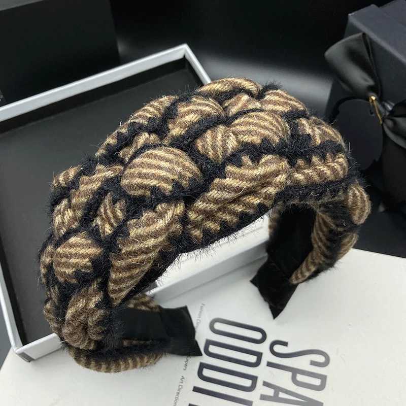 Striped headband for women with high cranial hair style and wide edge braided compression headband H260319