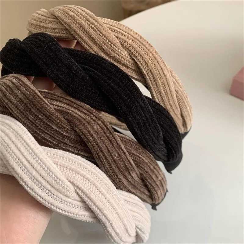 New Simple Wide Side Edge Fabric Hair Band Women Fashion Korean Retro Braided Headband Solid Knot Hoop Girls Hair Accessories H260319
