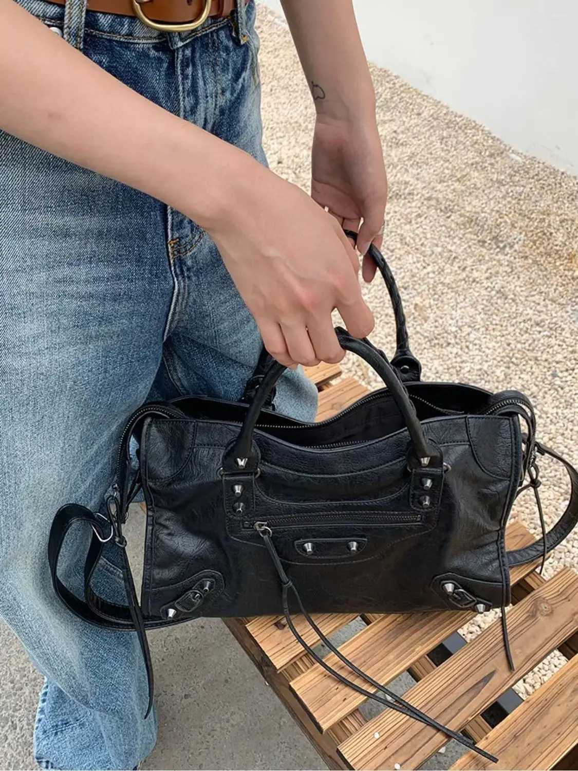 2026 Trendy Motorcycle Bags Womens City Tote Bag Y2k Classic Street Fashionable Shoulder Pu Leather Crossbody Handbag H260513