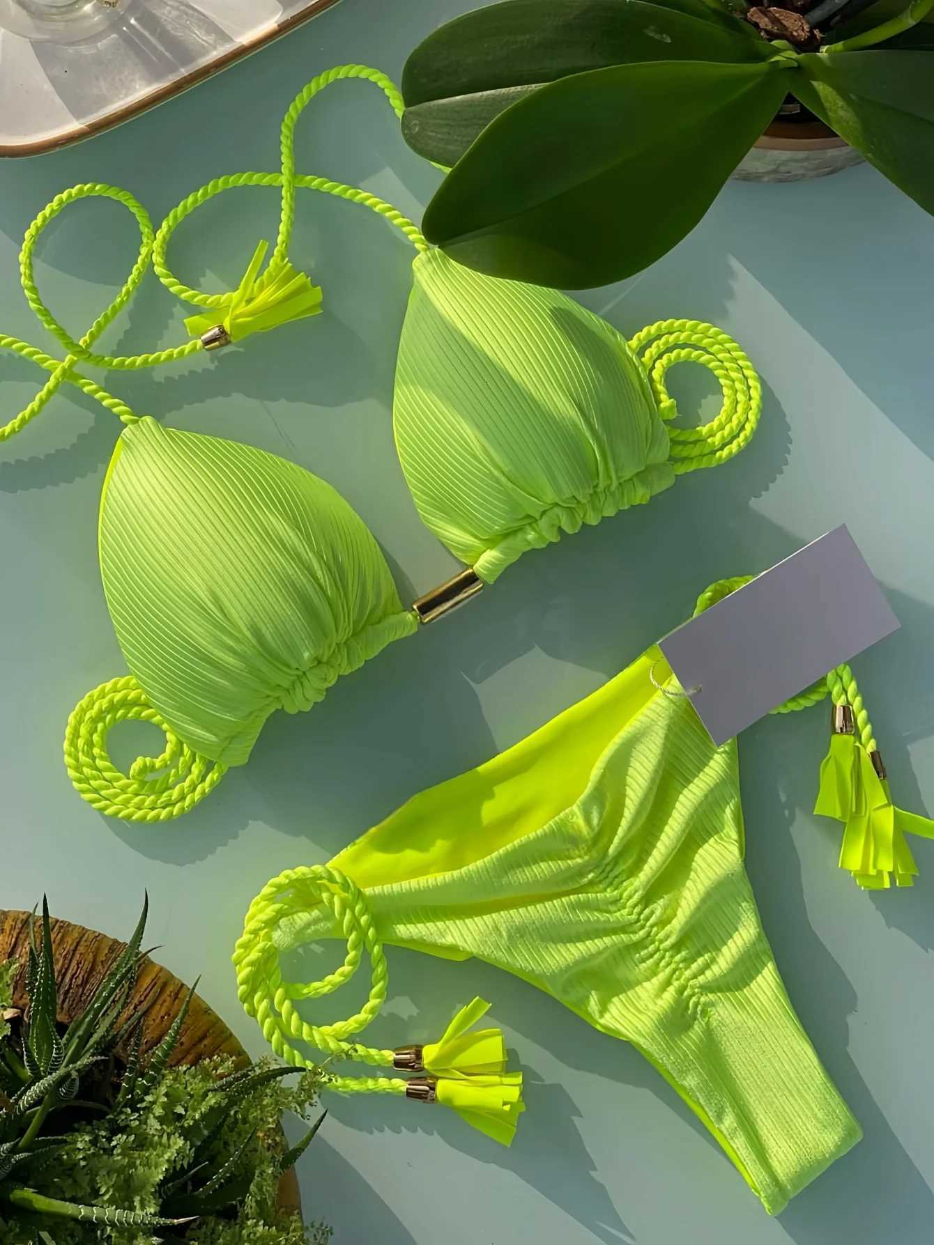 Sexy Braiding rope Bandage Solid Bikini Set Women Swimsuit Pit strip fabric Triangle Swimwear Bathing Suit Brazilian BiquinisT260318