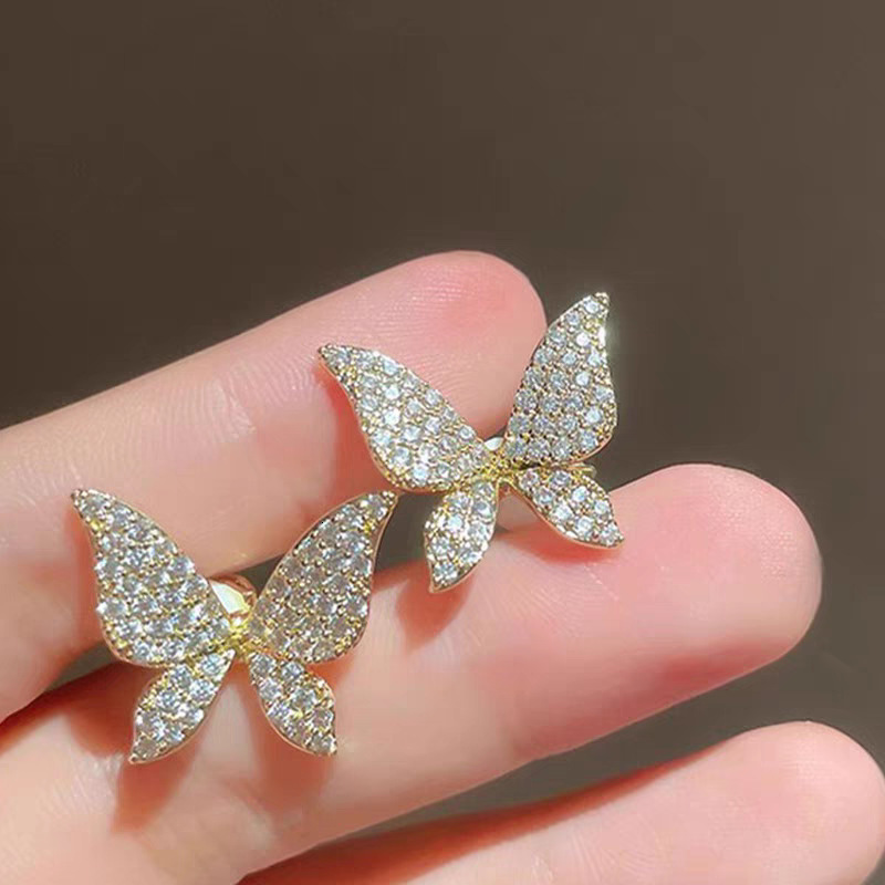 Luxury Earrings Jewerly Real Gold Plated Micro Inlaid Full Diamond Butterfly Clip For Women Super Shiny Unique Earrings Minimalist Ear Cuff Accessory 
