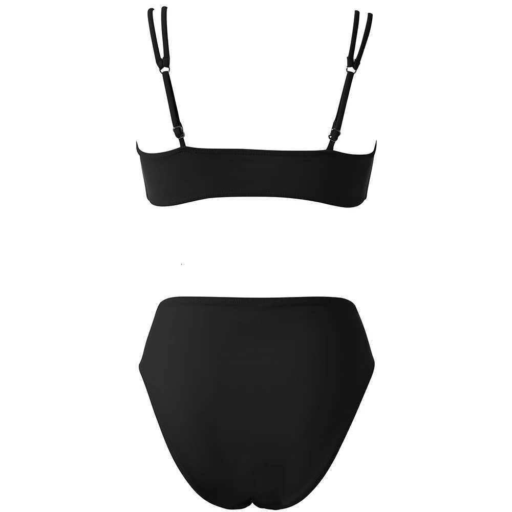 Solid Bikini High Waist Sexy Swimsuit Women 2026 Wrinkled Printed Swimwear Bathing Suit Bandeau Bikinis Sets MujerT260318