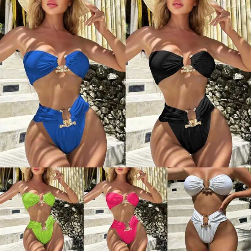 Womens 2025 Solid Bikini Set Top High-Cut Swim Bottoms Sexy Two-Piece Swimwear for Beach Pool Vacation Seamless SwimsuitsT260318