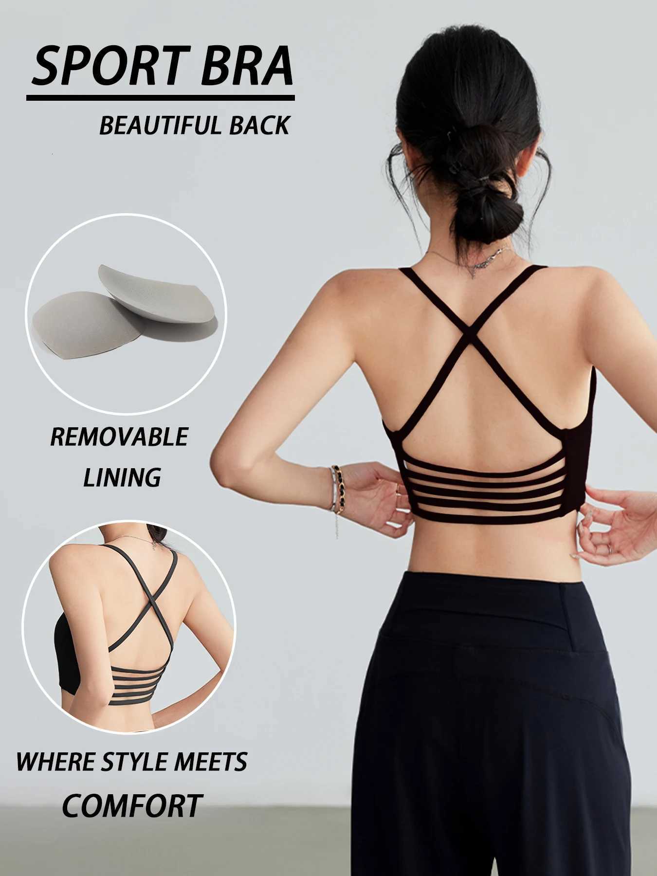 Thin Straps Sexy Racerback Sports Bra for Women - Yoga Running Fitness Gym Training Outdoor Top Z20260319