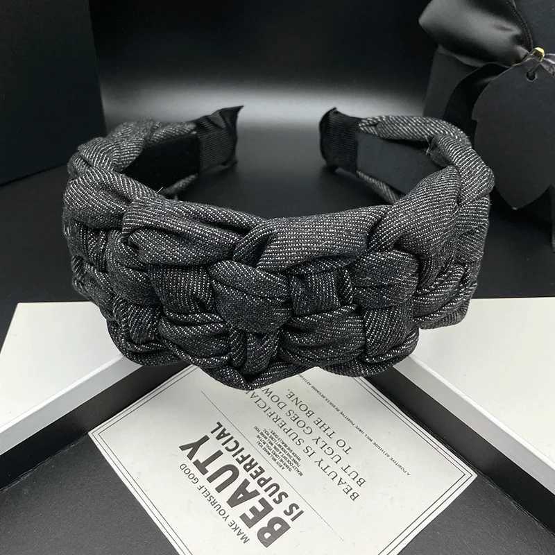 New temperament hair clip with female original design denim fabric weaving high head hair tie wide edge headband H260319