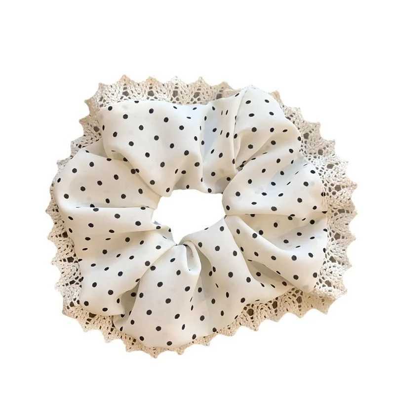 Womens Large Intestine Hair Band French Gentle Polka Dot Square Scarf Cute Fashion Funny For Girls White Color Hair Accessory H260319