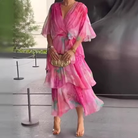 Vintage Elegant Flower Print Loose Long Sleeve Maxi Dress Shirt Women Single Breasted Fashion A Line Style Midi Vestidos 250322 - view 3