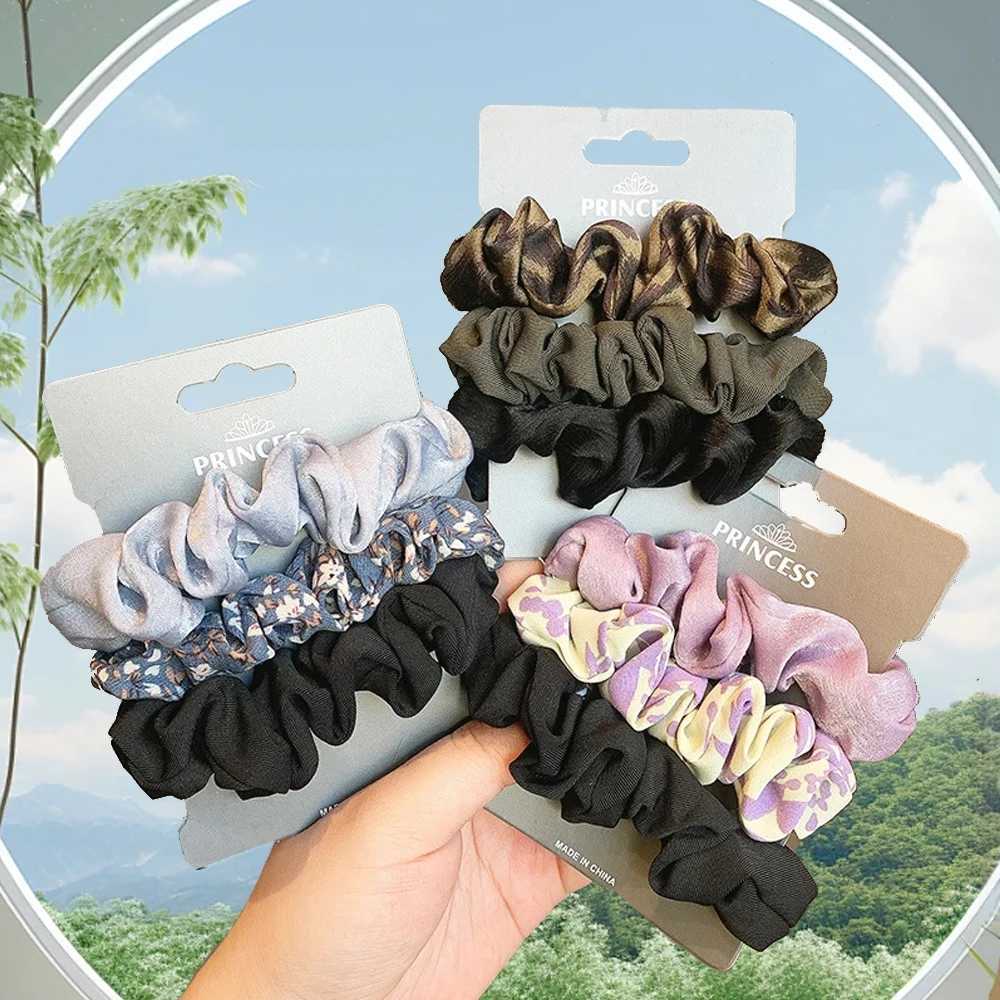 3Pcs Silk Satin Scrunchies Set Ponytail Holder Hair Ties Solid Color Floral Hair Rope Hair Bands Women Girls Hair Accessories H260319