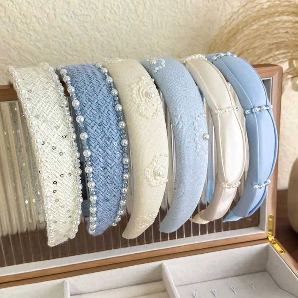 Retro Rose Print Women Headband Beige Blue Sweet Hair Hoop Elegant Versatile Pearl Crystal Girls Party Hair Accessories H260319