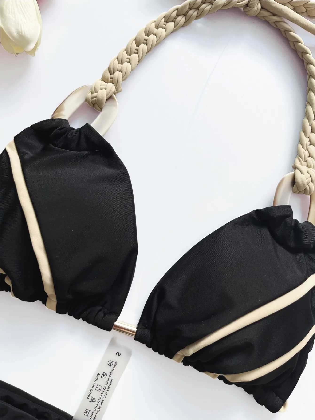 Weave triangle swimsuit lady biquinis Brazilian women bikini ring sexy bathing suit 2025 two pieces suits Halter micro swimwearT260318