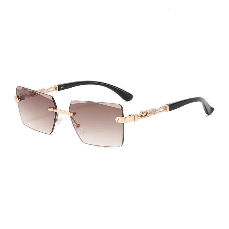 Luxury Brand Designer Sunglasses European And American Style Frameless Leopard Decor Sunglasses New Square Fashion Sunglasses