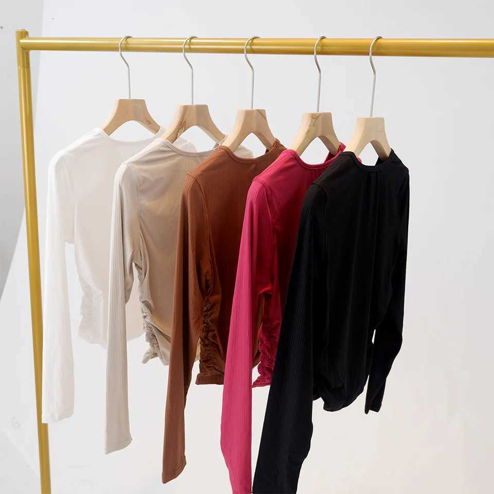 Womens New Slim Fit Waist-Cinching High Elasticity Ribbed Long Sleeve Breathable Comfortable Sports Fitness Yoga Top Z20260319