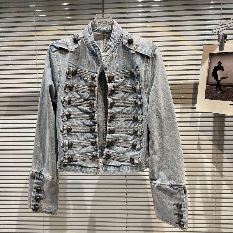 2025 Autumn New Classic Metal Rib Buckle Design Shoulder Strap Washed Denim Short Jacket Same Style As Internet Celebrities B4
