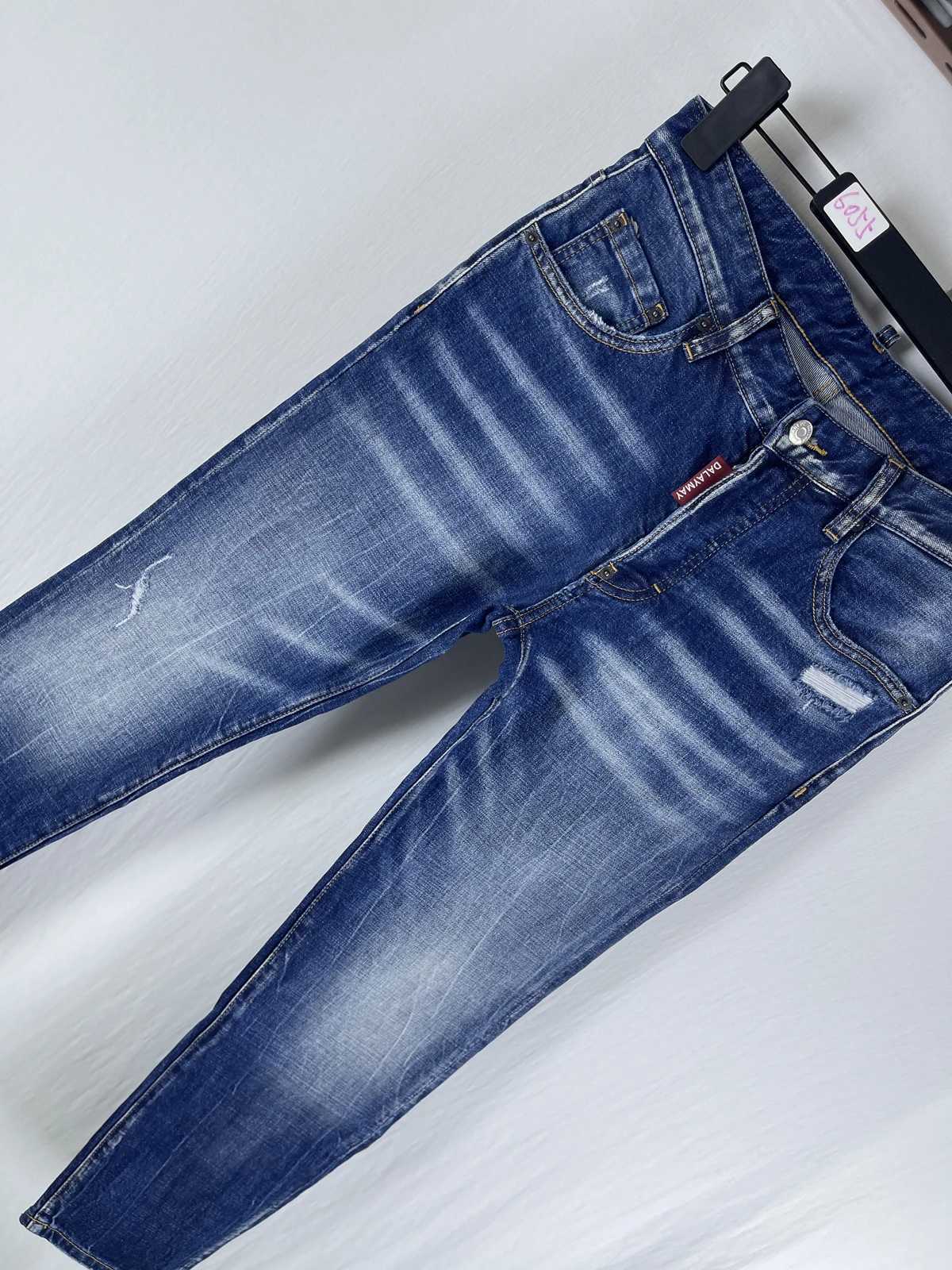6055 Four Seasons New D2 Jeans Mens Washed Ripped Patch Old Slim Fit Small Straight Blue M260319