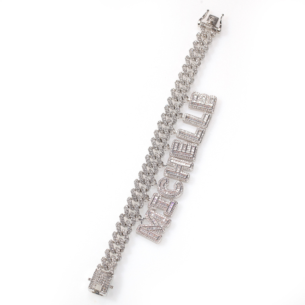 TopBling A-Z Custom Name Letters Pendant Necklaces Bracelets 12mm Cuban Link Chain Bracelet Real Gold Plated