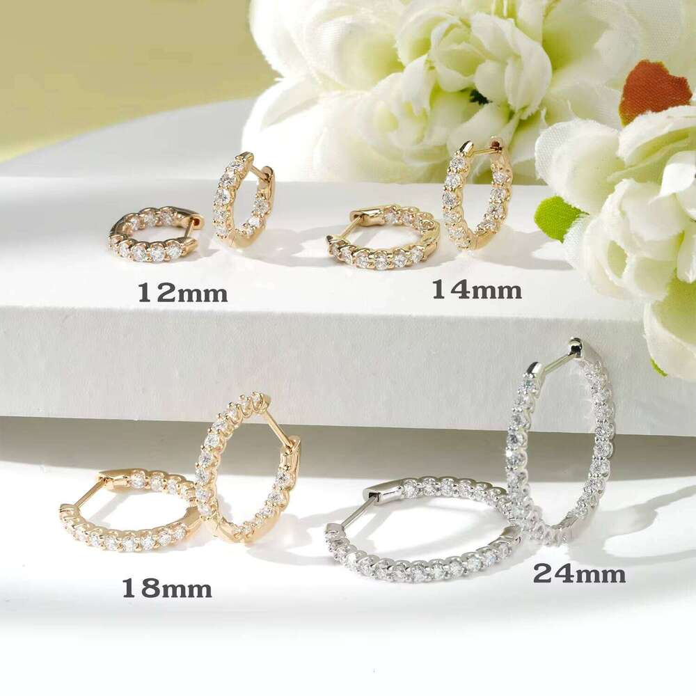 Starsgem 2Mm HPHT CVD Loose Diamond Eternity Hoops 10K/14K/18K Solid Gold DEF VS Lab Grown Diamonds Hoop Earrings