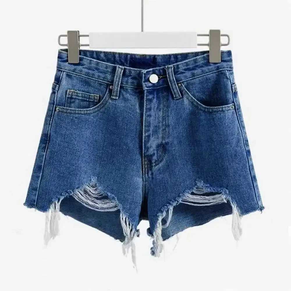 Summer Womens High Waist Cowboy Shorts Korean Style Casual Denim with Pockets Tassel Detail Perforated Design Y2K White Jeans M260319