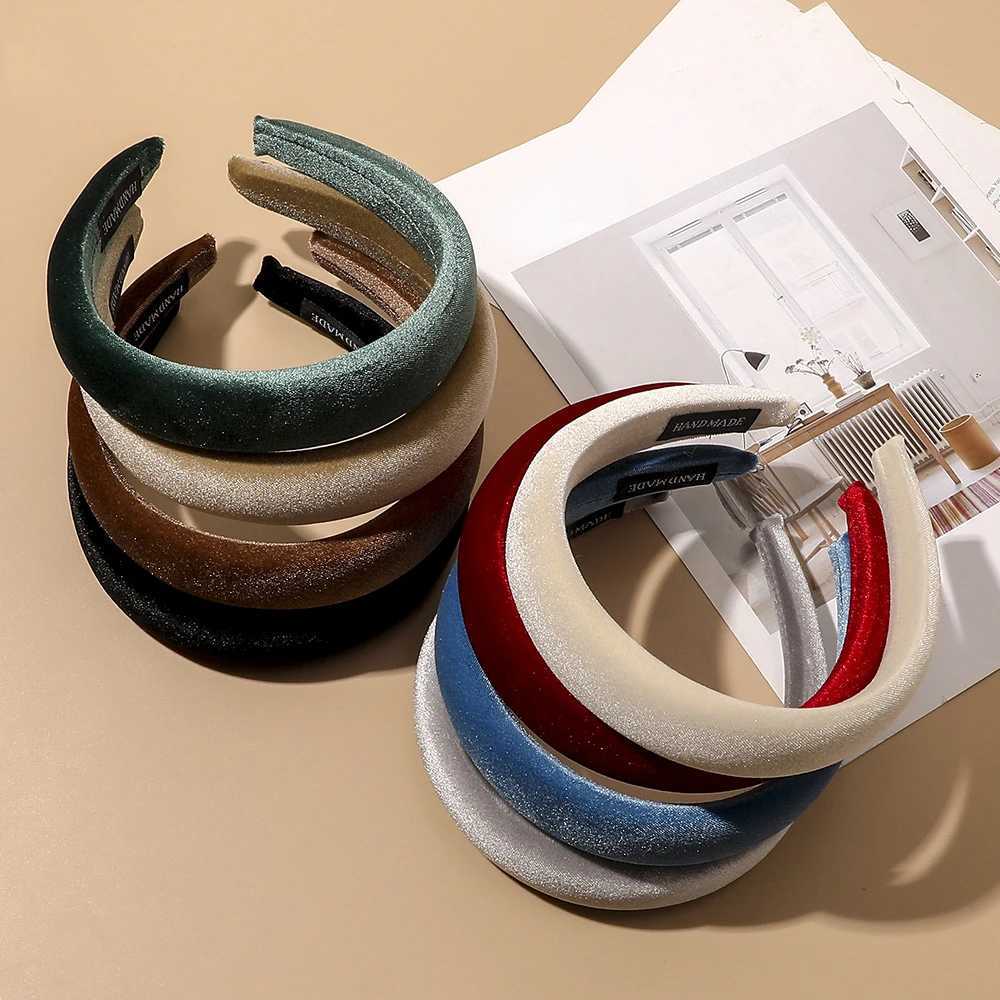 1pcs Velvet Headband Black Beige Wine Blue Green Sponge Hair Hoop Korean Women Elegant Hair Accessories H260319