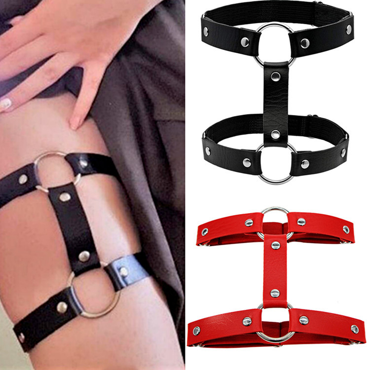Anklets 5 PCS/LOT PU Leather Round Metal Ring Garter Belt with Punk-Style Leg Rings Leg Chains