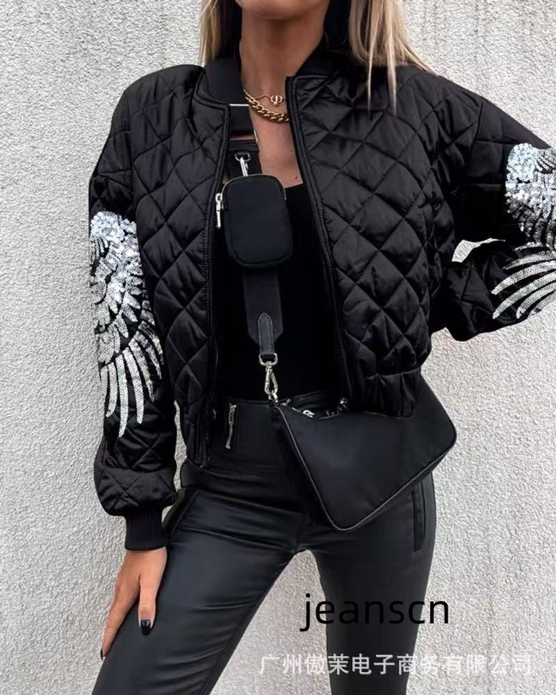 Womens Jackets Streetwear Woven Faux Leather Cropped Puffer Women 2024 Fall Winter Warm Long Sleeve Goth Motorcycle Bomber Coat Outwear