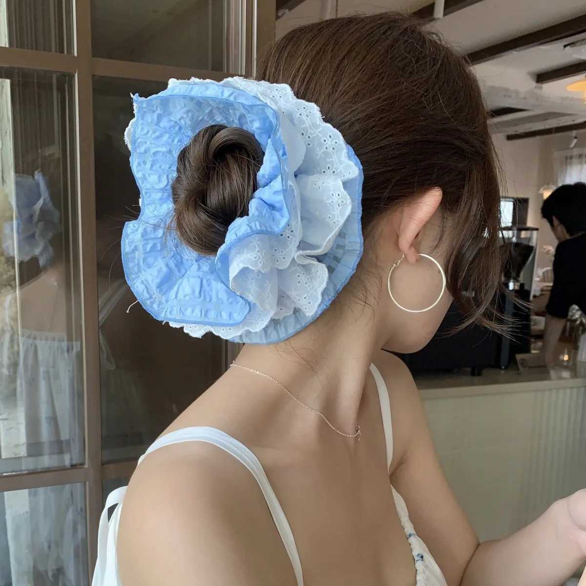 Cute Scrunchies Sweet Style Checkered Lace Four Layer Large Intestine Hair Band Hair Tie Bun Hairstyle Hair Band Hair Accessory H260319