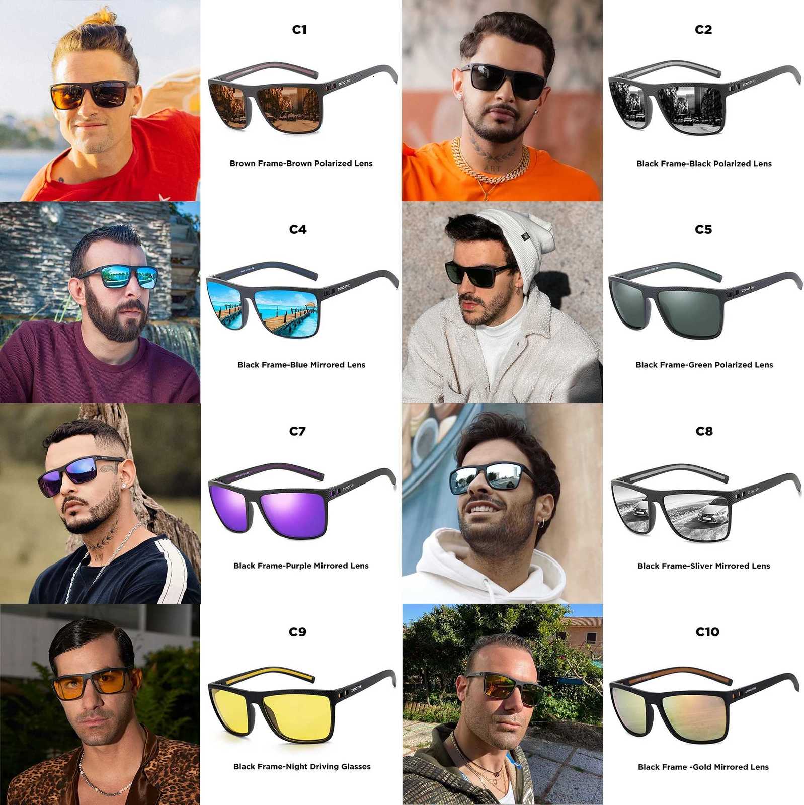 ZENOTTIC Retro Square Polarized Prescription Sunglasses Fashion Lightweight TR90 Progressive Optical Sun Glasses for Women Men H260319 - view 5