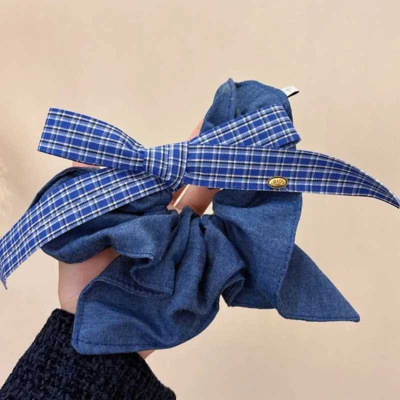 Korean Blue Denim Style Big Bowknot Scrunchies For Women Irregular Edge Ponytail Holder Hair Bands Y2K Girls Hair Accessories H260319