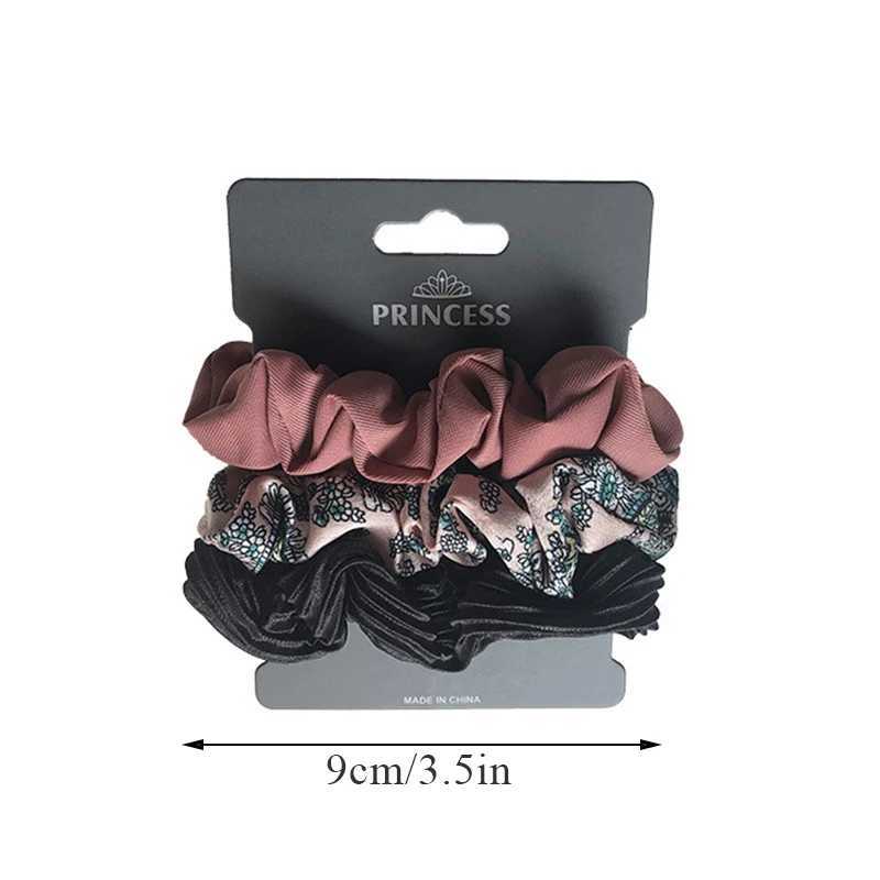 3Pcs Silk Satin Scrunchies Set Ponytail Holder Hair Ties Solid Color Floral Hair Rope Hair Bands Women Girls Hair Accessories H260319