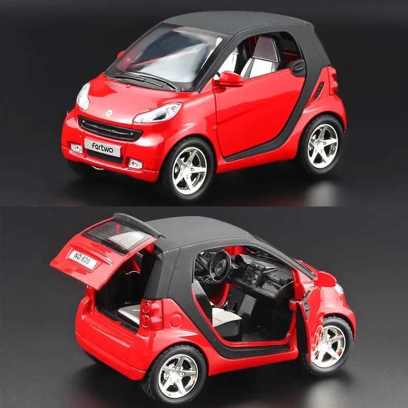 132 Benz SMART Cute Alloy Model Car Metal Diecast Car Simulation Sound And Light Pull Back Toy Car For kids Collection Gifts Y260319