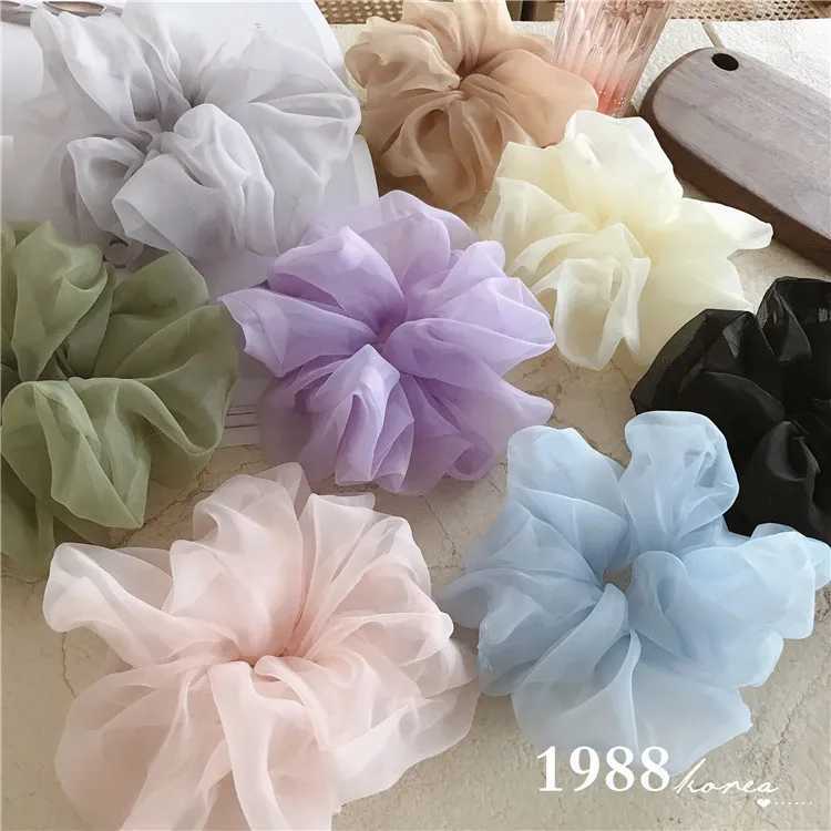 Spring summer organza hair scrunchie large fairy chiffon women Elastic Hair Band Ponytail Holder Hair Tie Girl Gum Accessories H260319