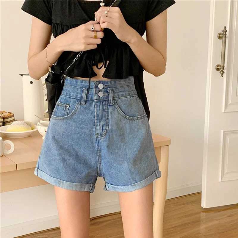 Summer Hot Sale Female Double Button Jeans Lady High Waist Thin Short Pants Girls Classic Korean Fashion Denim Shorts M260319
