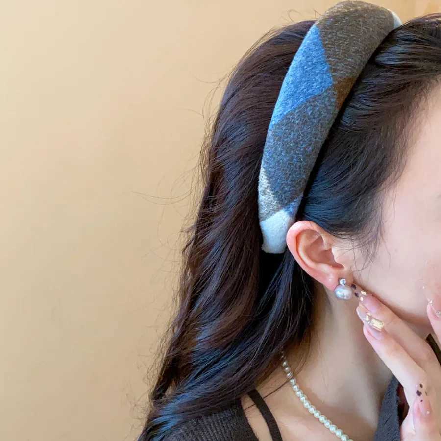 Vintage Checkered Fabric Flannel Headbands for Women Simple Wide Design Hair Hoop Casual Daily Hair Accessories Christmas M H260319
