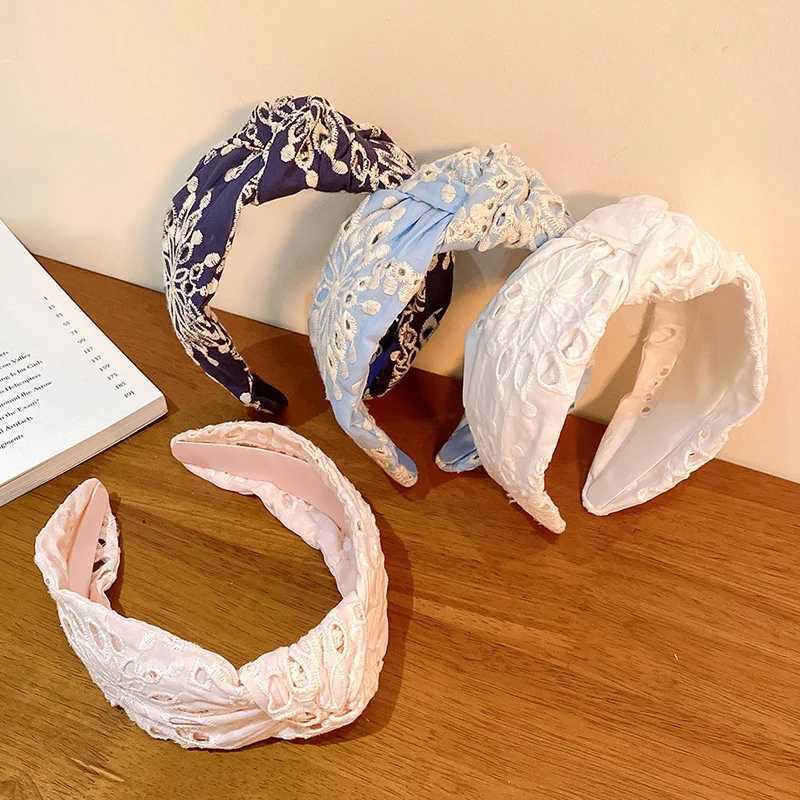 Embroidery Fabric Wide Hairbands For Women Girls Headwear Fashion Knotted Headbands Female Elastic Hair Hoop Hair Accessories H260319