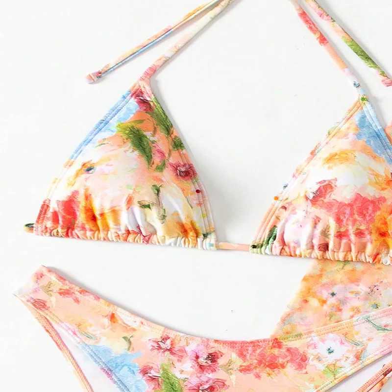 New Sexy Print Bikini Sets High Waist With Beach Skirt Long Sleeve Crop Top Swimwear Four Piece Bikini SetT260318