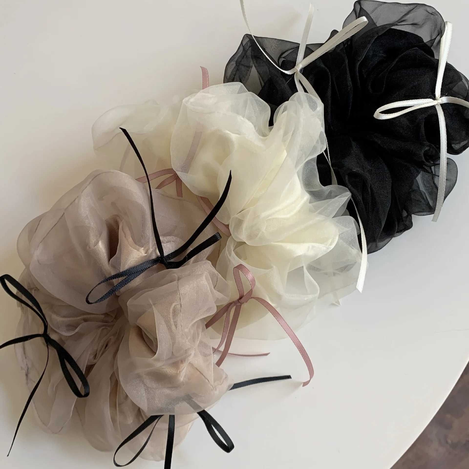 New Korean Simple Lace Mesh Hair Band Sweet Bow Ribbon Rubber Band Cute Ballet Wind Headband Hair Accessories for Women Girls H260319