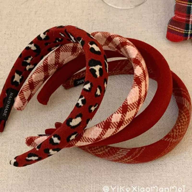 Retro red plaid headband wide brim New Year festival hair accessories no restraint H260319