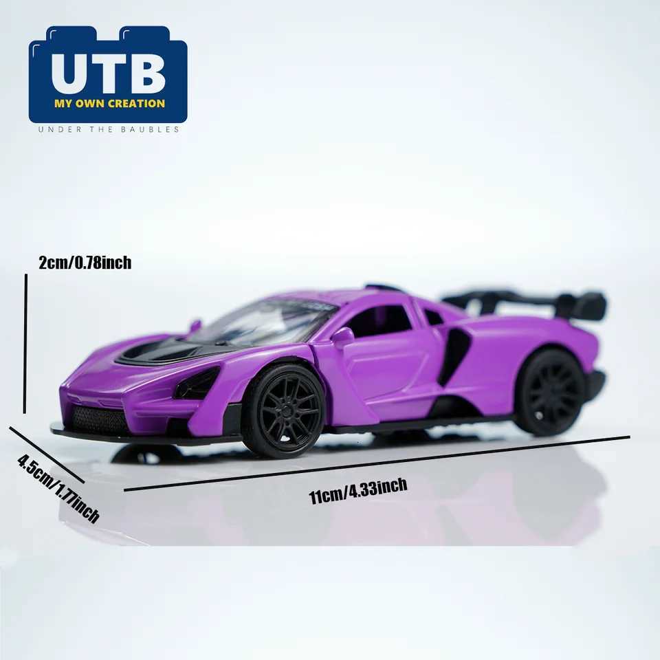Die-Cast Cars143 Die-Cas Model Car Purple Pull-Back Sports Car with Openable Doors Spoiler Racing Vehicle Collectible Y260319