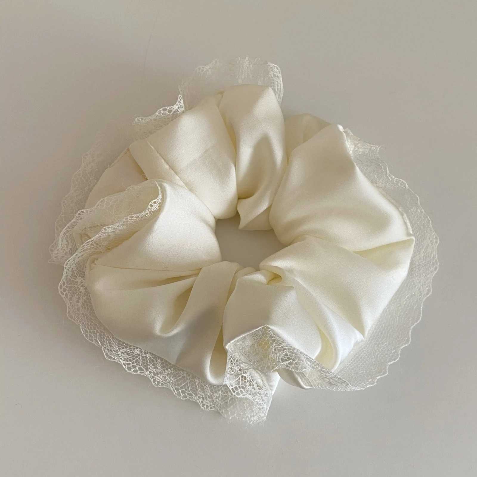 1PC Black and White Satin Hair Ties Lace - Trimmed Scrunchies Elegant Hair Accessories for Womens Daily Styling H260319