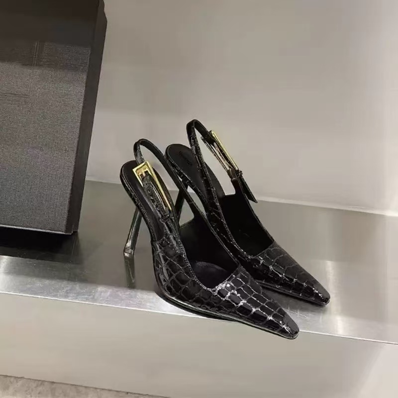 designerbrand Slingback Pumps sandals Crocodile-Emed Women Stiletto Heel Dress Office Designer Shoes Square Pointed Toe Sandals Leather Sole Calfskin Slingbacks
