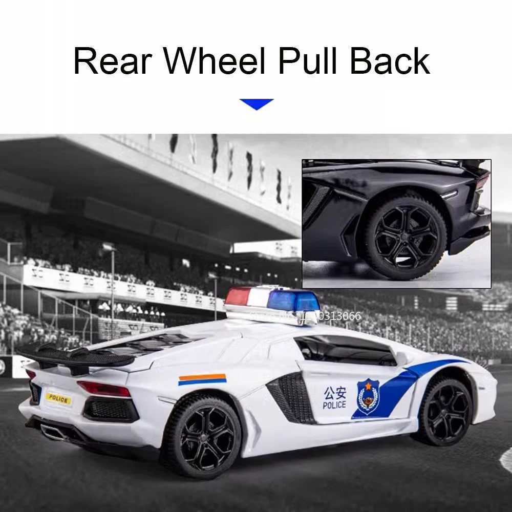 132 Lambor LP740 Toy Police Cars Alloy Diecast Models with Light Sound Pull Back Miniature Vehicles for Boys Educational Toys Y260319