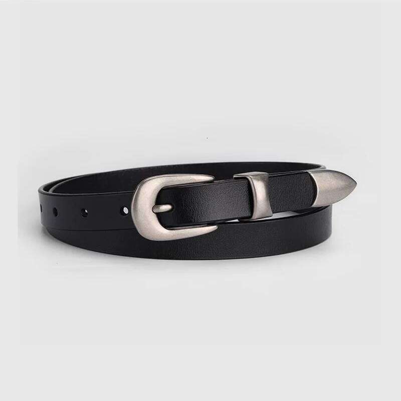1.8cm Width for Women Zinc Alloy Silver Buckle Split Casual Genuine Leather Thin Belt Female Vintage 26W0319