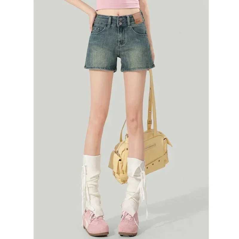 Summer Lady Double Buckle High Waisted Jeans Girls Basic Casual Daily Short Pants Female Korean Denim Mini Pants M260319